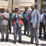 His Majesty King Mswati III addressing the gathering after his tour of the new Zimbabwe Parliament building.