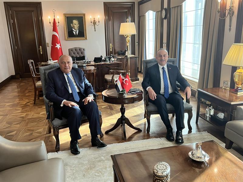 Egypt's Foreign Minister Sameh Shoukry and his Turkish counterpart Mevlut Çavusoglu. (Photo courtesy of Spokesperson of the Egyptian Foreign Ministry)