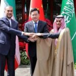 Iran's Foreign Minister Hossein Amirabdollahian with Saudi Foreign Affairs Minister Prince Faisal bin Farhan and Chinese Foreign Minister Qin Gang in Beijing. AFP