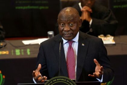 South African President Cyril Ramaphosa responds to a parliamentary debate on his state of the nation address in Cape Town, South Africa, February 16, 2023. REUTERS/Esa Alexander