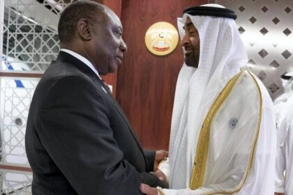 President His Highness Sheikh Mohamed bin Zayed Al Nahyan and South Africa's President Cyril Ramaphosa during his visit to Abu Dhabi in July 2018