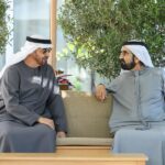 President His Highness Sheikh Mohamed bin Zayed Al Nahyan meets with His Highness Sheikh Mohammed bin Rashid Al Maktoum, Vice-President, Prime Minister of the UAE, Ruler of Dubai and Minister of Defence, at Al Marmoum.