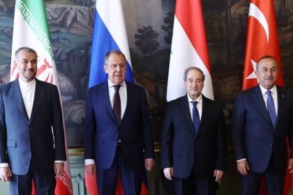 Foreign ministers of Iran, Russia, Syria and Turkey, Hossein Amir-Abdollahian, Sergey Lavrov, Faisal Mekdad and Mevlut Cavusoglu © Valery Sharufulin/TASS