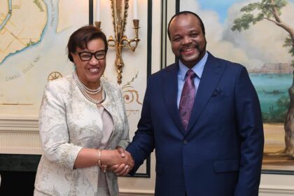His Majesty King Mswati III and Commonwealth Secretary General Patricia Scotland during their meeting held at the Commonwealth offices.