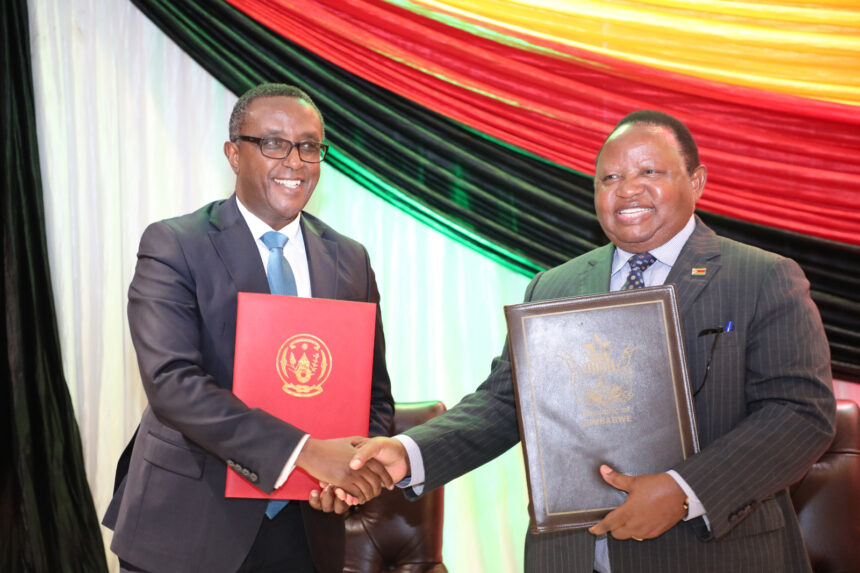 Minister Vincent Biruta and his counterpart, Frederick M. Shava, Zimbabwe’s Minister of Foreign Affairs, co-chaired the Ministerial Session of the 2nd JPCC meeting between Rwanda and Zimbabwe.Photo: RMFAIC