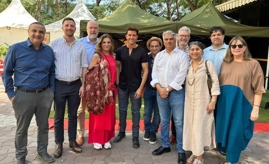 South Africa's Consul-General to India, Andrea Kühn spent a wonderful afternoon on set with legendary actor Hrithik Roshan. Photo: South African Consulate General, Mumbai, India