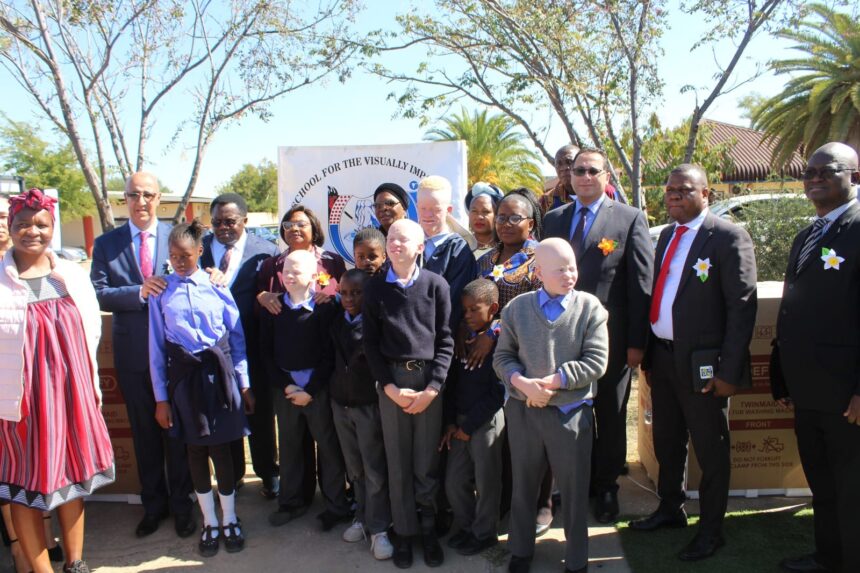African Group of Ambassadors donates items and fencing materials to the School for the Visually Impaired in Namibia as part of the African Union's 60th Anniversary celebration. Photo: MoIRC Namibia