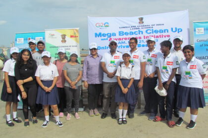 Glimpses of Mega Beach Cleaning and Awareness Initiative on 21 May 2023 as part of the global initiative of India's G20 Presidency in 2023. Photo: Consulate General of India, Lagos