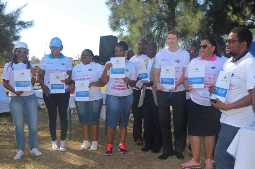 Chargé ď Affaires Earl Miller joined the Minister of Education Lady Howard Mabuza, U.N Resident Coordinator George Wachira, other dignitaries, and education sector stakeholders in launching the Pregnancy Prevention and Management Policy and Guidelines at an event held at Mhubhe High school. Photo: U.S Embassy Eswatini