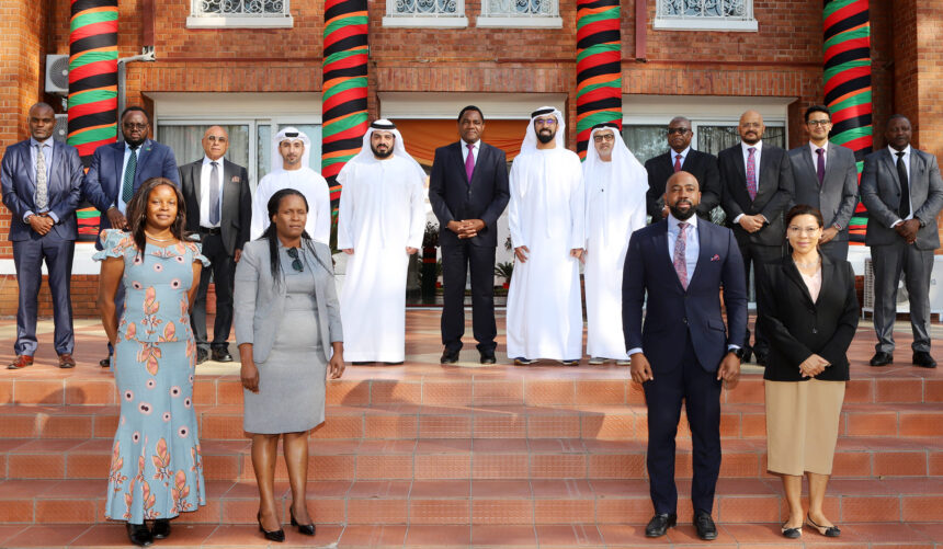 President Hakainde Hichilema of the Republic of Zambia meets with United Arab Emirates Ambassador Khalifa Abdulrahman Almarzooqi, accredited to Zambia, at State House on May 26, 2023. Photo: MoFAIC Zambia