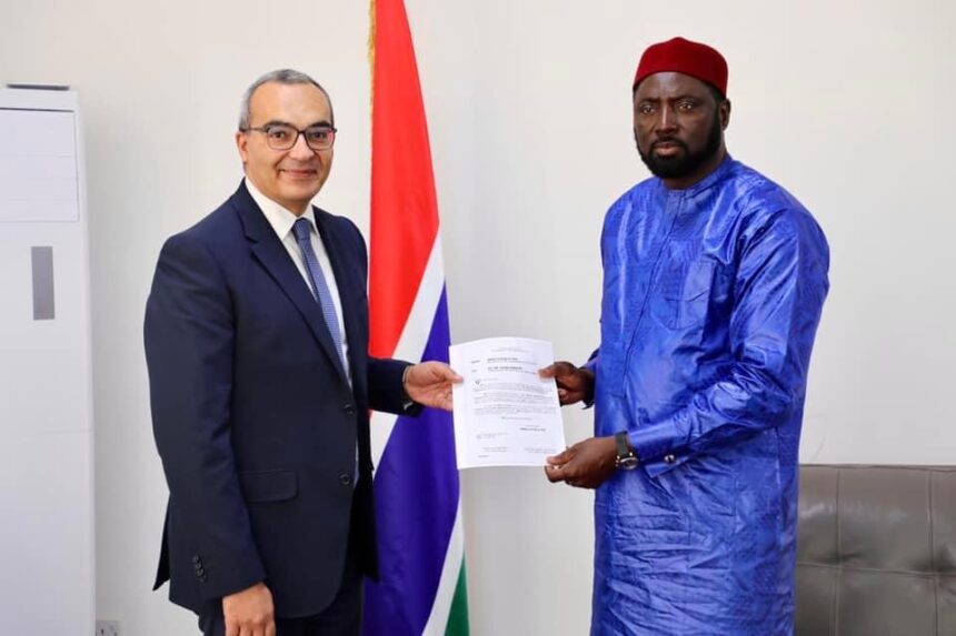 Honorable Minister Dr. Mamadou Tangara receives Letters of Credence from Ambassador Aref of Egypt. Photo: MoFA The Gambia