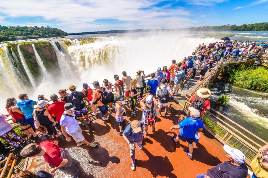 Tourist at Iguazú Waterfalls