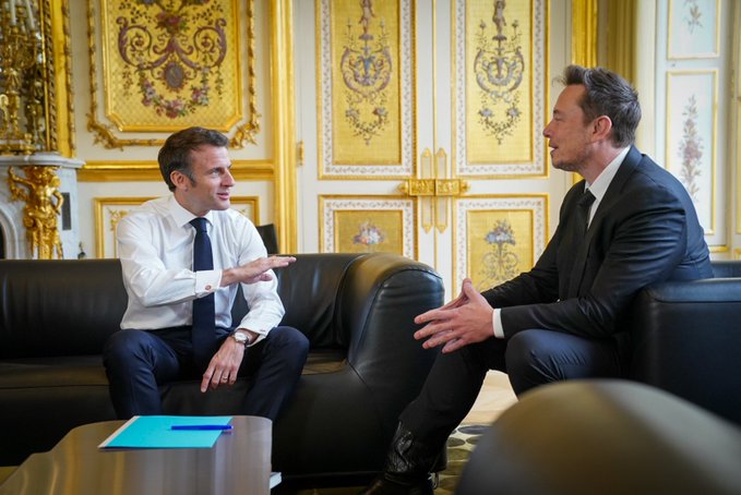 President of France, Emmanuel Macron and Elon Musk