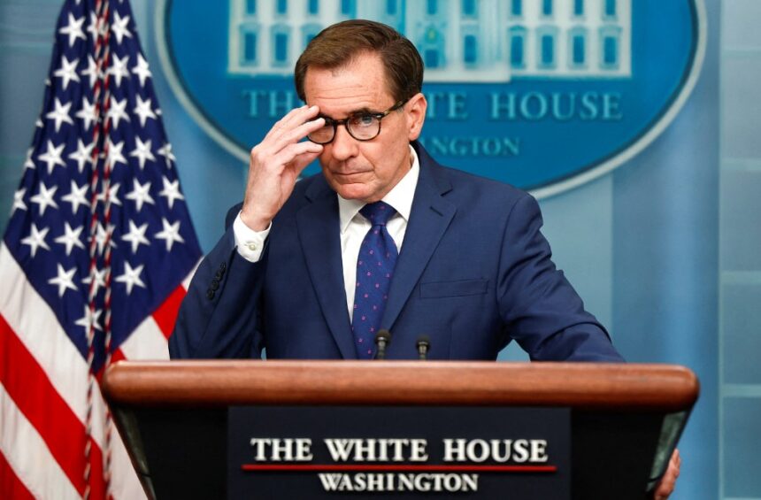 John Kirby speaks at the White House press briefing on May 16 [Evelyn Hockstein/Reuters]