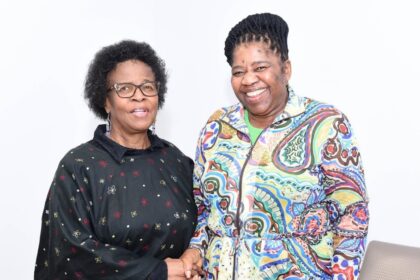 H.E Ms. Thenjiwe Ethel Mtintso, South Africa’s High Commissioner to Namibia, receiving Deputy Minister Mashego-Dlamini at Hosea Kutako International Airport in Windhoek, Namibia