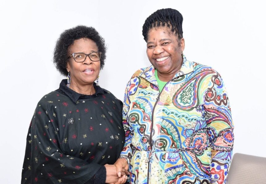 H.E Ms. Thenjiwe Ethel Mtintso, South Africa’s High Commissioner to Namibia, receiving Deputy Minister Mashego-Dlamini at Hosea Kutako International Airport in Windhoek, Namibia