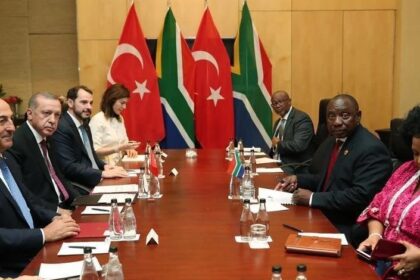 Recep Tayyip Erdogan met with President Cyril Ramaphosa at the summit of emerging powerhouse economies on July 27, 2018.