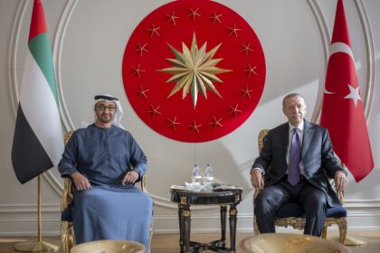 UAE President His Highness Sheikh Mohamed bin Zayed Al Nahyan with Turkish President Recep Tayyip Erdogan Photo: WAM