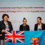 From left: Ms Kalara Valeicili, Second Secretary Ms Vasiti Cirikiyasawa, Ms Marosi Nakanacagi during the opening ceremony for IACS Program in Indonesia. Photo: Fiji Government