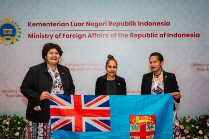 From left: Ms Kalara Valeicili, Second Secretary Ms Vasiti Cirikiyasawa, Ms Marosi Nakanacagi during the opening ceremony for IACS Program in Indonesia. Photo: Fiji Government