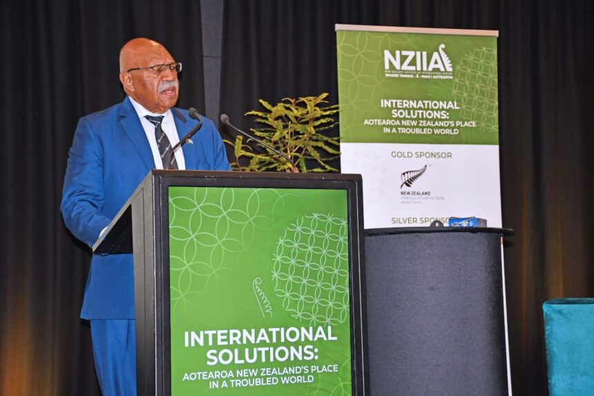 Prime Minister Honourable Sitiveni Rabuka addressed members of the New Zealand Institute of International Affairs in Auckland yesterday where he emphasised the need to strengthen our international relations. Photo: Fiji Government