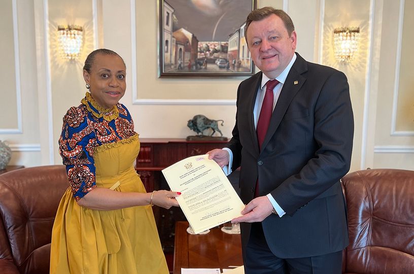 The Ambassador-designate of Ghana to Belarus, Her Excellency Oheneba Lesley Akua Opoku-Ware presented her open letters to the Minister of Foreign Affairs of Belarus, His Excellency Sergei Aleinik on Wednesday 14th June, 2023. Photo: MoFARI Ghana