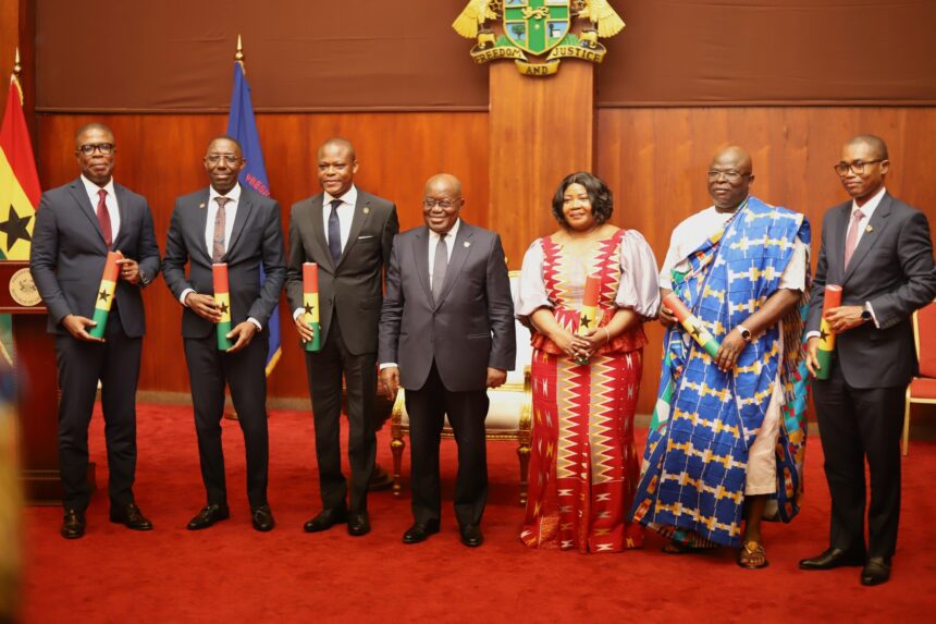 The President of the Republic of Ghana, H.E. Nana Addo Dankwa Akufo -Addo commissioned six (6) new envoys at a ceremony on Wednesday 14th June, 2023, at the Jubilee House in Accra. Photo: MoFARI Ghana