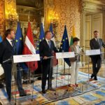 On 27 June 2023, in Paris, the Latvian Minister of Foreign Affairs, Edgars Rinkēvičs, met with the Ministers of Foreign Affairs of France, Estonia and Lithuania for a discussion on long-term practical and political support to Ukraine and preparations for the NATO Summit in Vilnius on 11 and 12 July. Photo: MoFAR Latvia