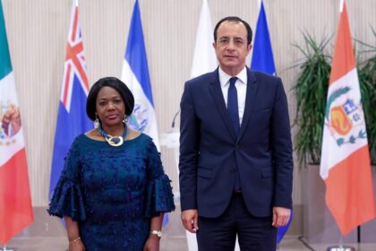 The Ambassador of the Republic of Zambia to the Republic of Italy and High Commissioner to the Republic of Cyprus on a non-residential basis, Mrs. Patricia Chisanga Kondolo presented Credentials to His Excellency Mr. Nikos Christodoulides, President of the Republic of Cyprus. Photo: MoFAIC Zambia