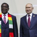 Emmerson Dambudzo Mnangagwa and Vladimir Putin.Photographer: Mikhail Metzel/POOL TASS Host Photo Agency/AP