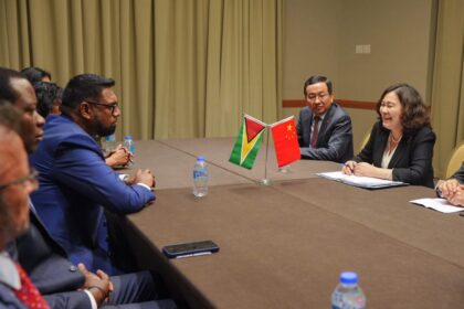 His Excellency President Dr Irfaan Ali held discussions with China's Assistant Minister of Foreign Affairs, Hua Chunying on Monday evening on the sidelines of the CARICOM Heads of Government meeting at the Hyatt Regency Hotel in Port of Spain. Photo: MoFAIC Guyana