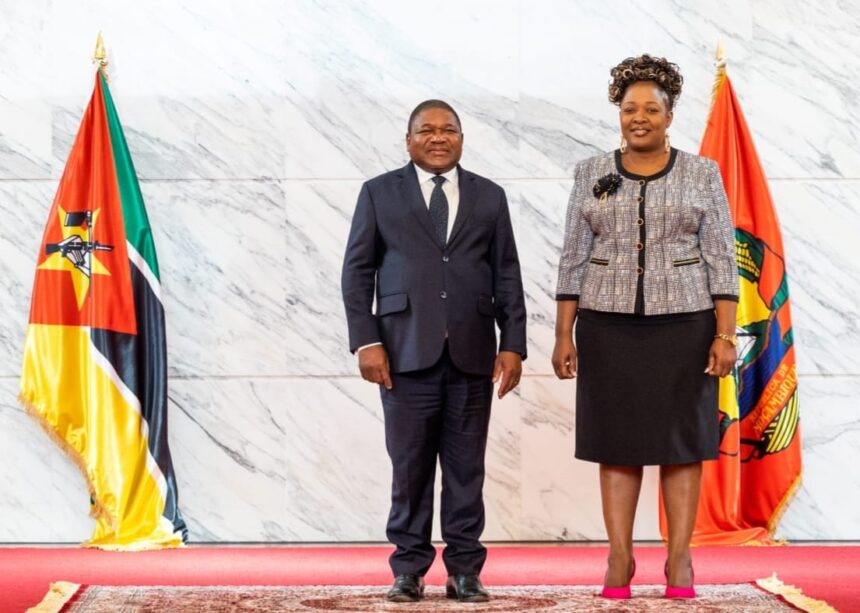 Maputo, Friday 7th July, 2023 - Her Excellency Ms. Mary Chirwa, presented her Letters of Credence to His Excellency Mr. Filipe Nyusi, President of the Republic of Mozambique. Photo: MoFAIC Zambia