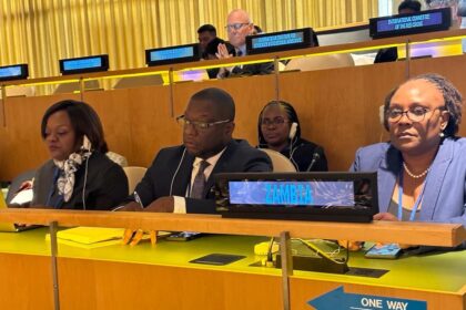 Zambian Delegation attends the opening segment of the High-Level Political Forum on Sustainable Development (HLPF) at the United Nations Headquarters. From left to right: Ms. Lois Mulube, Acting Permanent Secretary at the Ministry of Finance and National Planning; Dr. Chola Milambo, Permanent Representative of Zambia to the United Nations; and Ms. Mwila Daka, Acting Director of the Development Planning Department at the Ministry of Finance and National Planning. Photo: Zambia Mission UN.