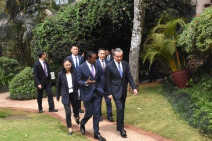 Dr. Alfred Mutua, Minister for foreign and diaspora affairs from the republic of Kenya and H.E. Wang YI, Member of the Political Bureau of the CPC Central Commission for Chinese Foreign Ministry of the People’s Republic of China. Photo: MoFA Kenya