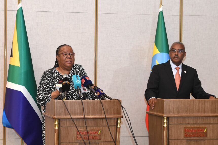 South Africa-Ethiopia Joint Ministerial Commission, Dr Naledi Pandor and her counterpart, Deputy Prime Minister and Minister, H.E Demeke Mekonnen, held a media briefing to give feedback on discussions held between the two countries during the meeting. Photo: DIRCO