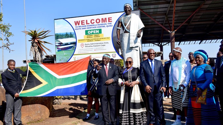 President Cyril Ramaphosa at the Qunu museum, Youth and Heritage Centre in the Eastern Cape Province, delivering the keynote address at the national commemoration of the United Nations-endorsed Nelson Mandela International Day after unveiling two statues commemorating the legacy of former President Mandela. The two monuments serve as a tribute to Nelson Mandela's enduring impact on South Africa and the world, and commemorate the 67 years he dedicated to the fight against apartheid and racism. Elmond Jiyane, GCIS, 18/07/2023.