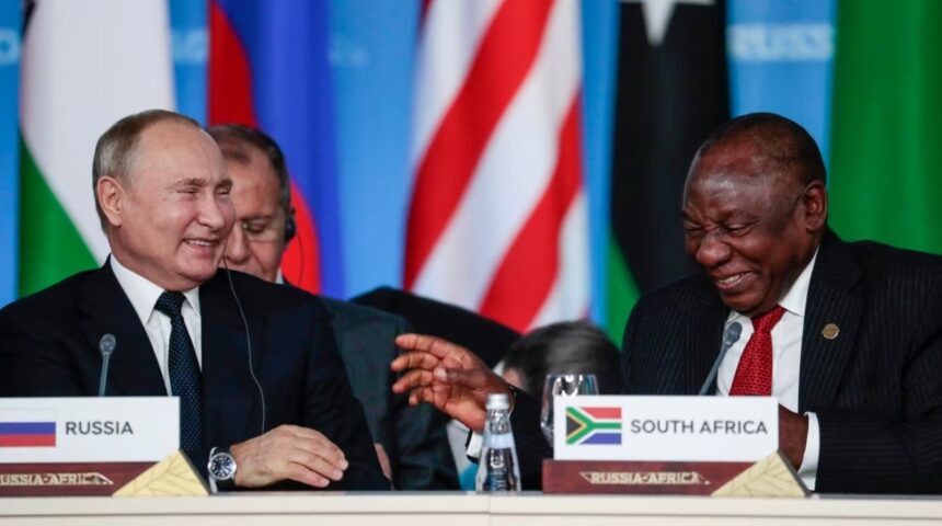 Russia’s leader Vladimir Putin and South Africa’s president Cyril Ramaphosa