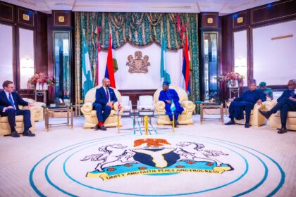 President Tinubu and the United Kingdom's Secretary of Foreign, Commonwealth and Development Affairs, Rt Hon. James Cleverly MP, in his office.
