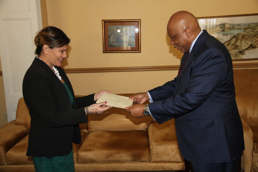 The High Commissioner of New Zealand to the Kingdom of Lesotho, H.E. Dr. Emma Rebecca Dunlop - Bennett, presented her Letters of Credence to His Majesty King Letsie III