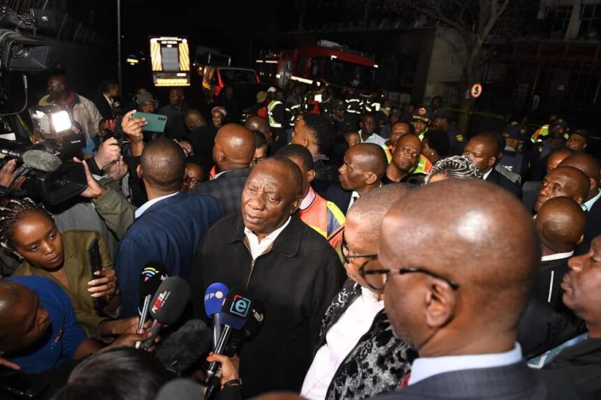 President Cyril Ramaphosa speaking to the media at the scene