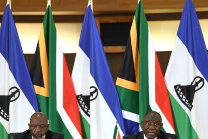 Prime Minister Matekane of the kingdom of Lesotho and South Africa's President Cyril Ramaphosa during a joint bilateral commission.