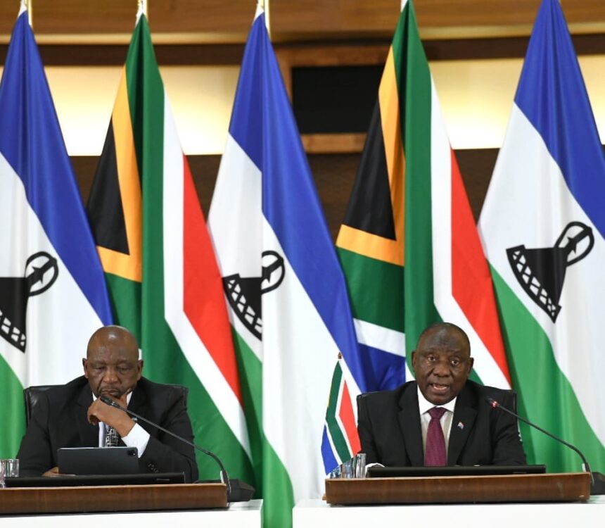 Prime Minister Matekane of the kingdom of Lesotho and South Africa's President Cyril Ramaphosa during a joint bilateral commission.