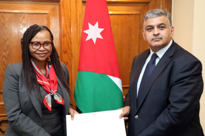 Secretary-General of the Foreign Ministry for Diplomatic and Expatriate Affairs Majid Qatarneh on Thursday received a copy of the credentials of the Ambassador of South Africa Tselane Mokuena