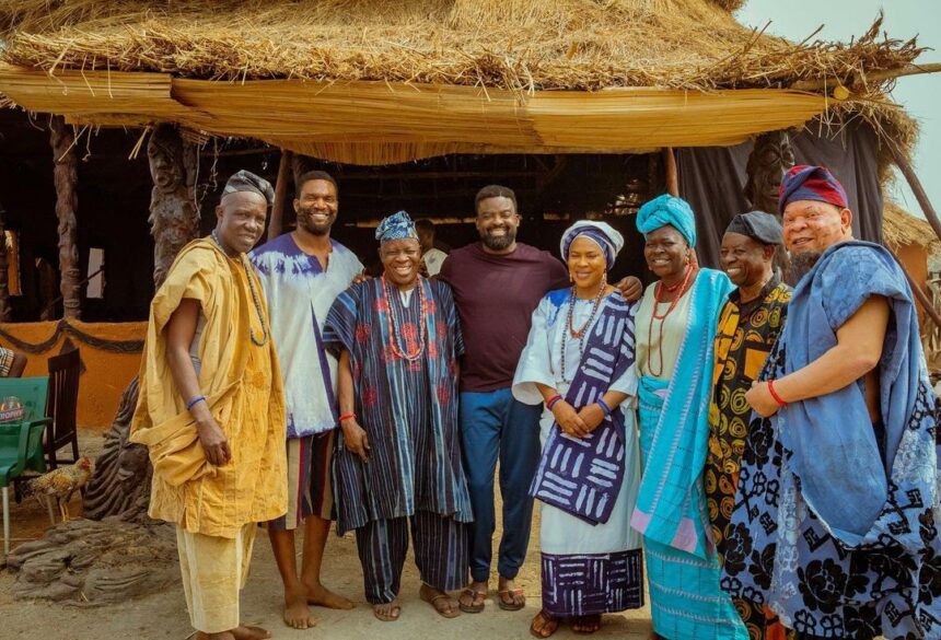 Kunle Afolayan and other actors on set Photo: KAP