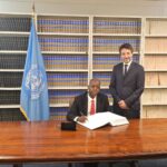 On Friday, 3rd May, 2024 the Honourable Minister of Foreign Affairs, represented by the Permanent Secretary, Ministry of Foreign Affairs, Ambassador Adamu I. Lamuwa, signed the Treaty On Conservation and Sustainable Use of Marine Biological Diversity of Areas Beyond National Jurisdictions (BBNJ), on behalf of the Government of Nigeria. Photo: MoFA Nigeria