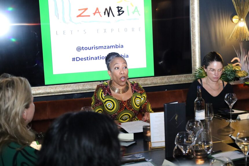 High Commissioner Macenje Mazoka engaging UK travel writers at an event in London on Tuesday evening. Photo: Zambia HC London