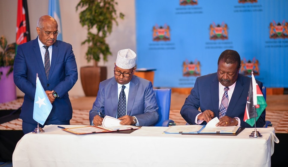 H.E. Hon. Dr. Musalia Mudavadi, Prime Cabinet Secretary and Cabinet Secretary, Ministry of Foreign and Diaspora Affairs Kenya together with his counterpart H.E. Ahmed Moalim Fiqi, Minister of Foreign Affairs and International cooperation of the Federal Republic of Somalia, today led the Ministerial Session of the 3rd Kenya - Somalia Joint Commission for Cooperation (JCC) in Nairobi, and signed the agreed minutes of just concluded Senior Official Meeting segment. Photo: MoFA Kenya