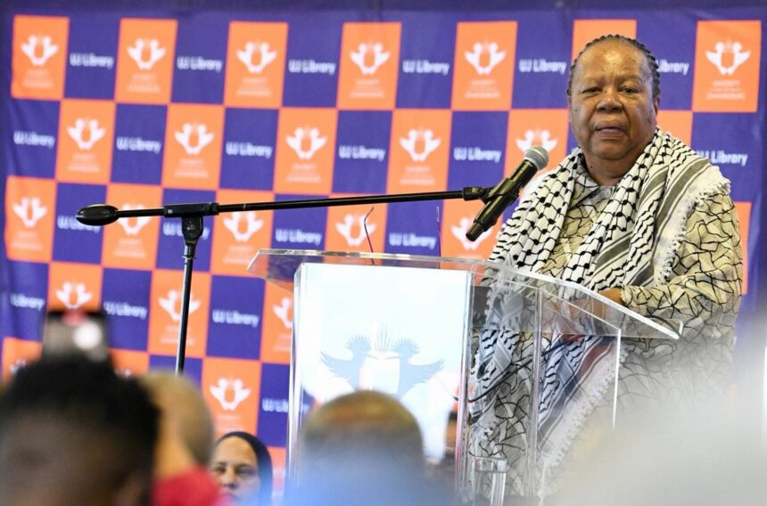 Minister Naledi Pandor delivering the Second Annual Shireen Abu Akleh Memorial Lecture at the University of Johannesburg. Photo: DIRCO SA
