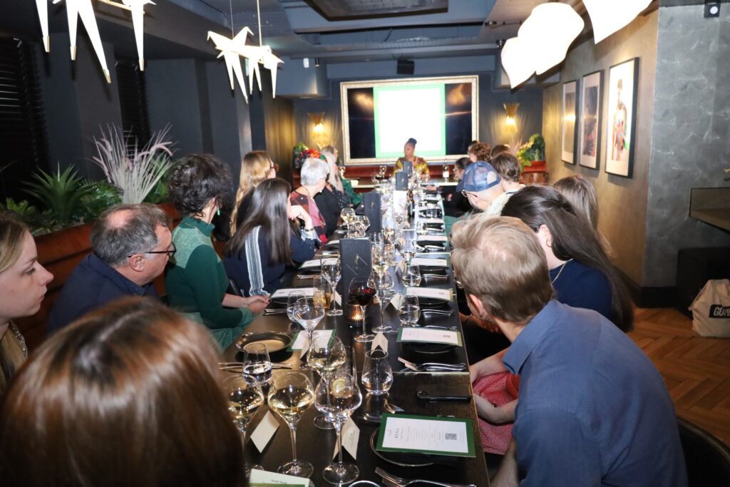 High Commissioner Macenje Mazoka engaging UK travel writers at an event in London on Tuesday evening. Photo: Zambia HC London