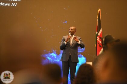 President William Ruto addressing Kenyans in Diaspora . Photo: Kenya State Department for Diaspora Affairs